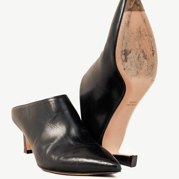 Stuart Weitzman Mira Nero Leather Pointed-Toe Mules - Picture 4 of 9